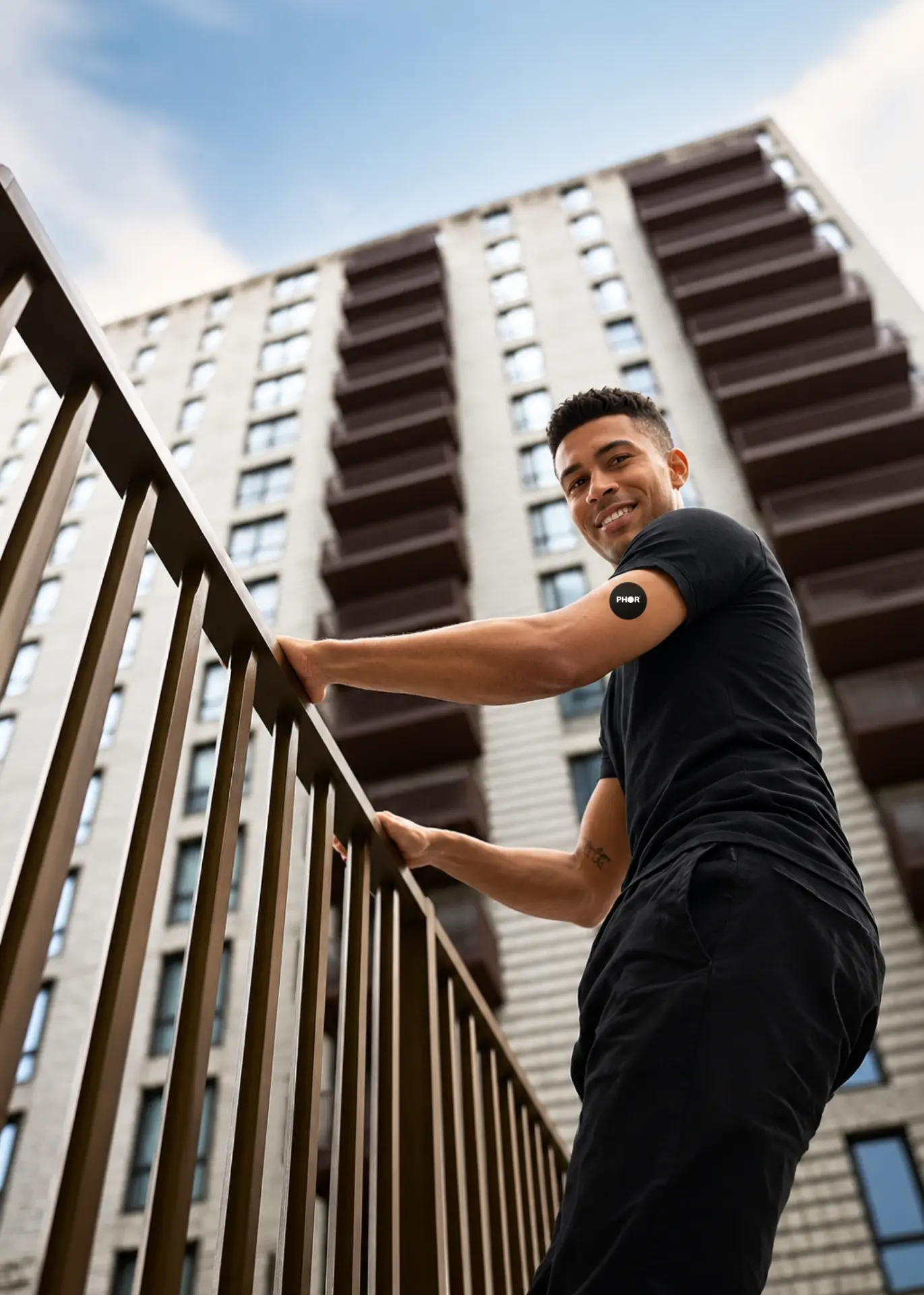 User wearing the PHOR patch in the city